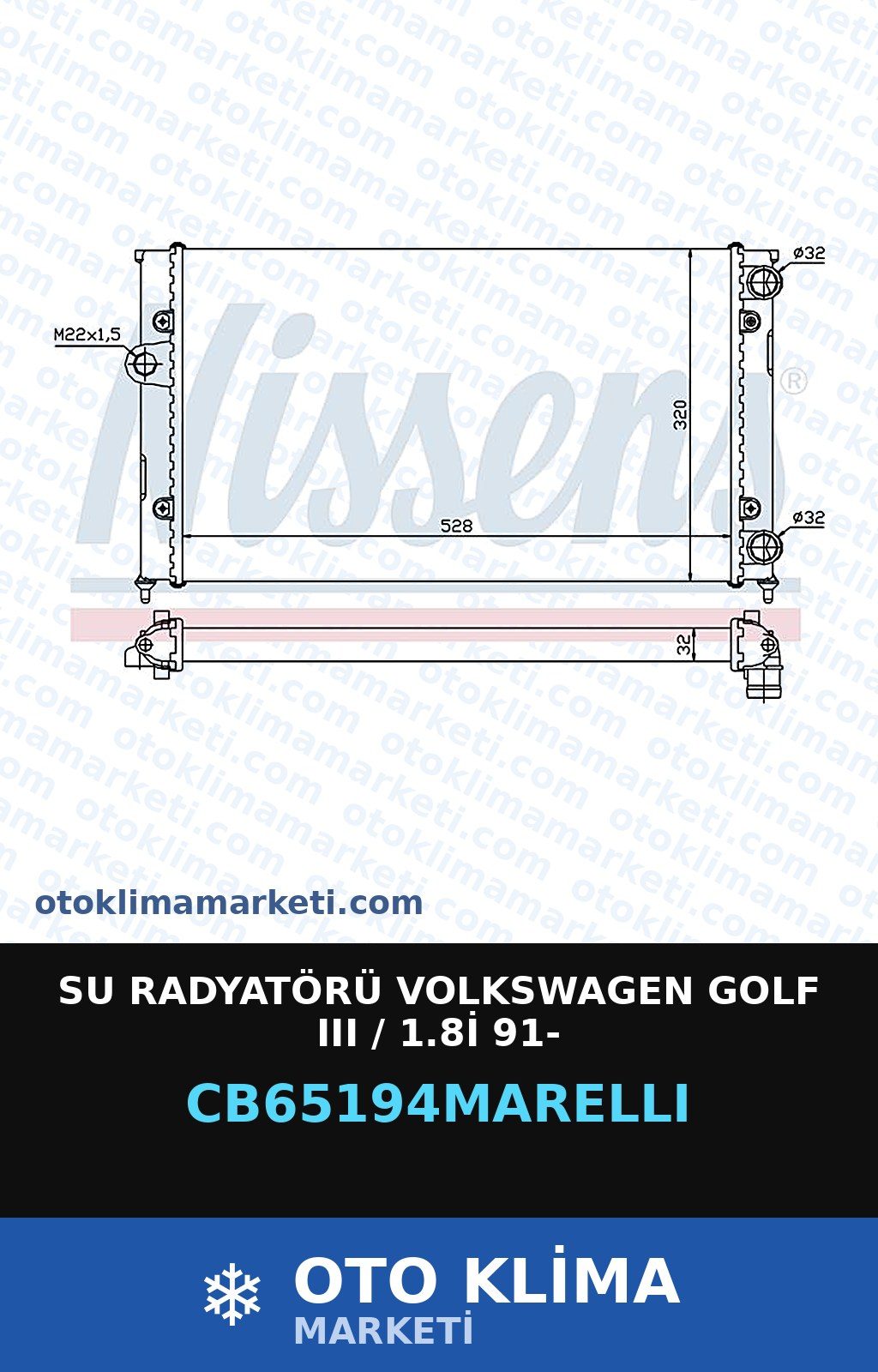 Su Radyatörü Volkswagen Golf III (3) / 1.8İ 91- — SU RADYATÖRÜ — MARELLI marka — Uyumlu: VOLKSWAGEN