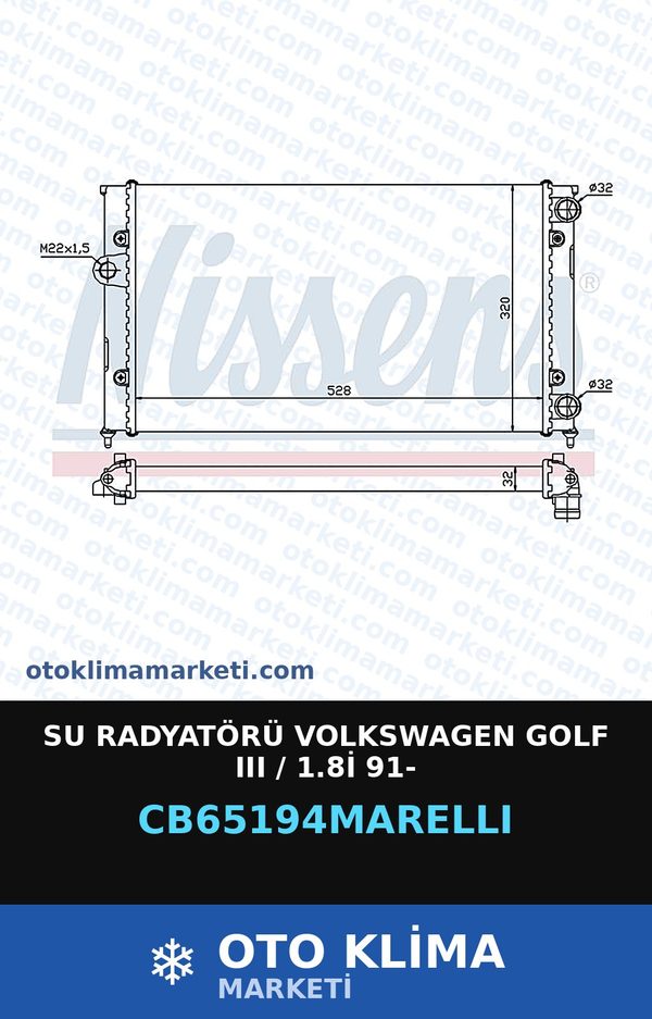 Su Radyatörü Volkswagen Golf III (3) / 1.8İ 91- — SU RADYATÖRÜ — MARELLI marka — Uyumlu: VOLKSWAGEN