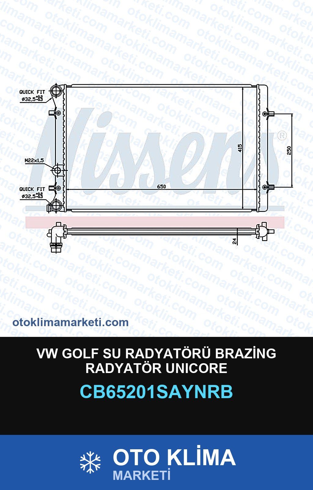 VW Golf Su Radyatörü Brazing Radyatör Unicore — SU RADYATÖRÜ — UNICORE marka — Uyumlu: VOLKSWAGEN