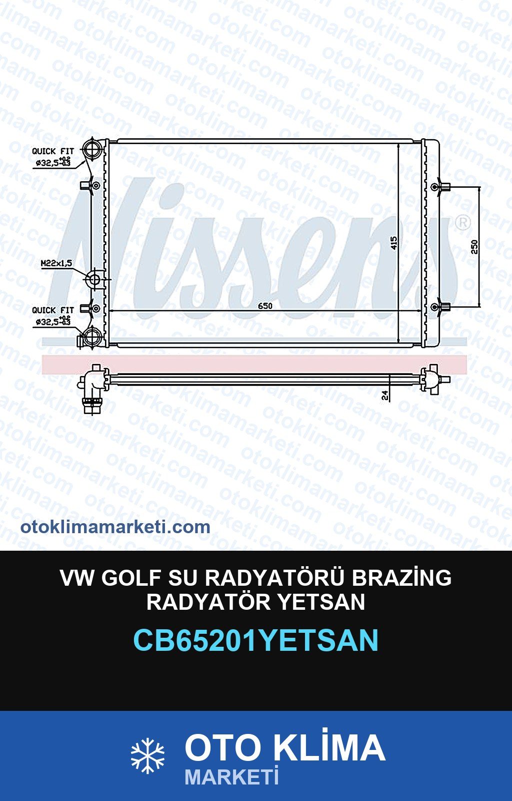 VW Golf Su Radyatörü Brazing Radyatör Yetsan — SU RADYATÖRÜ — YETSAN marka — Uyumlu: VOLKSWAGEN