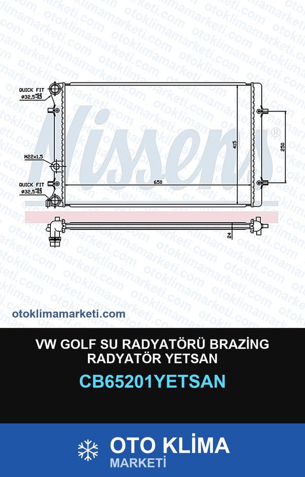 VW Golf Su Radyatörü Brazing Radyatör Yetsan — SU RADYATÖRÜ — YETSAN marka — Uyumlu: VOLKSWAGEN