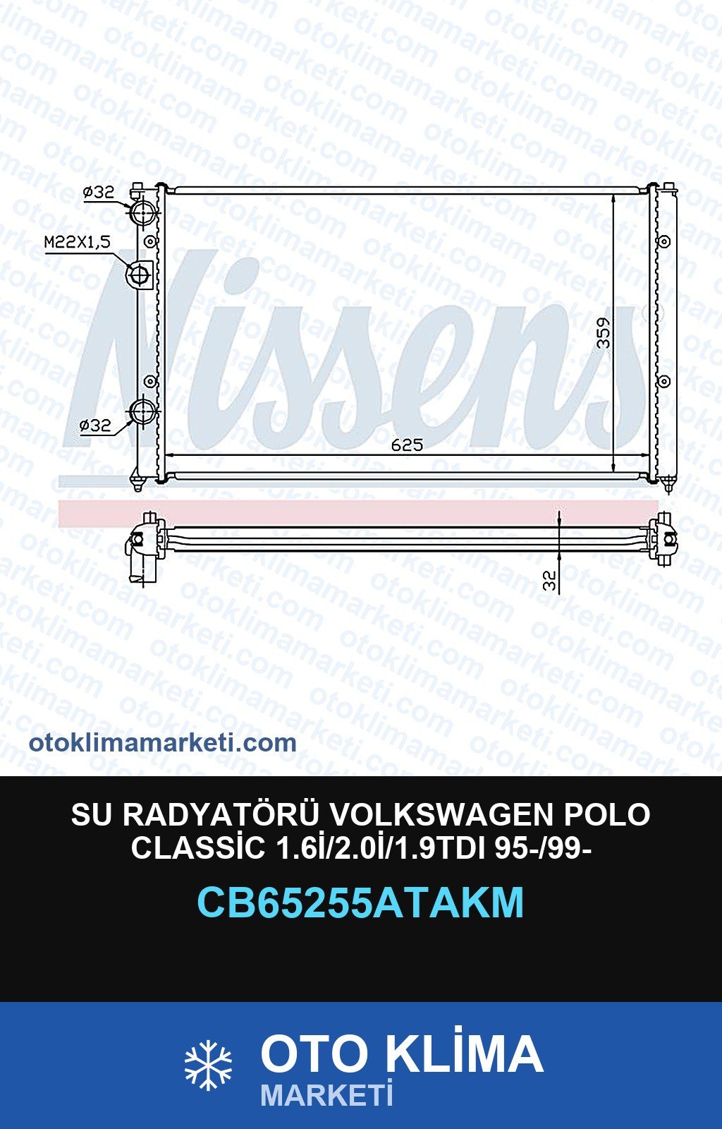 Su Radyatörü Volkswagen Polo Classic 1.6İ/2.0İ/1.9TDI 95-/99- — SU RADYATÖRÜ — VEKA marka — Uyumlu: VOLKSWAGEN