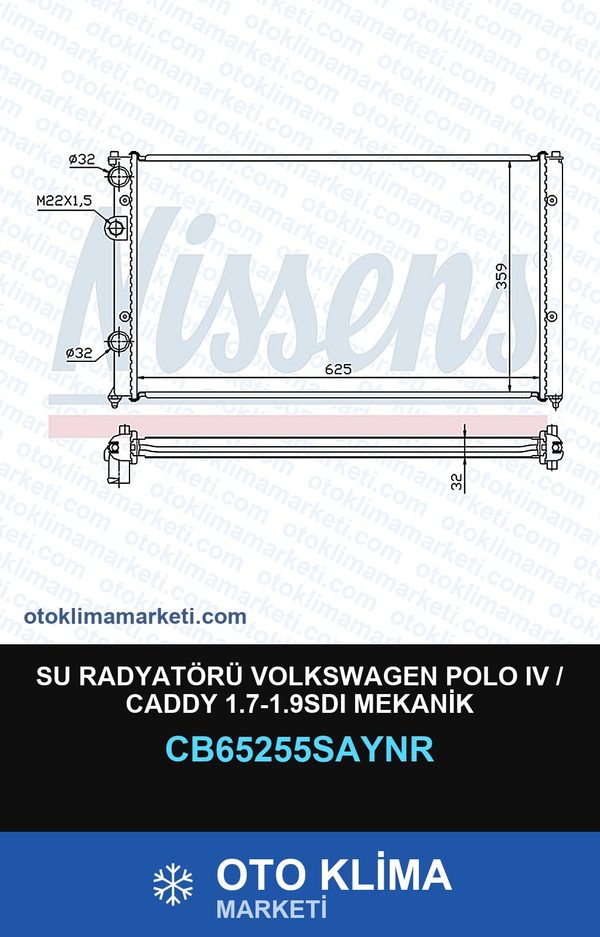Su Radyatörü Volkswagen Polo IV (4) / Caddy 1.7-1.9SDI Mekanik — SU RADYATÖRÜ — COOLTECH marka — Uyumlu: VOLKSWAGEN