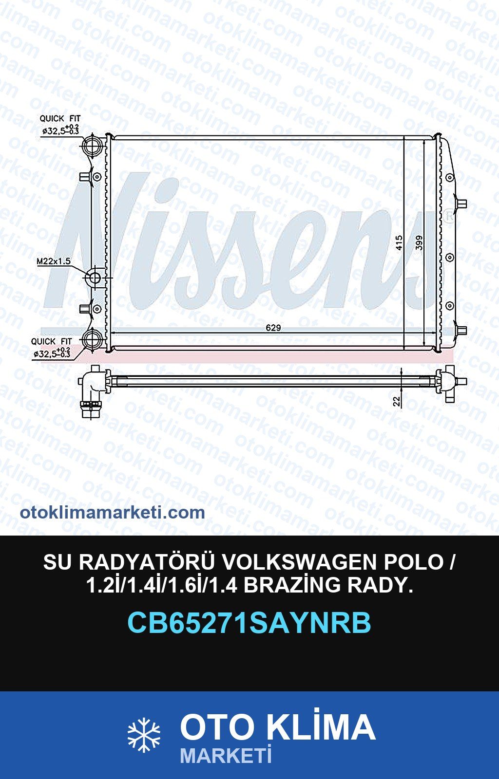 Su Radyatörü Volkswagen Polo / 1.2İ/1.4İ/1.6İ/1.4 Brazing Rady. — SU RADYATÖRÜ — UNICORE marka — Uyumlu: VOLKSWAGEN