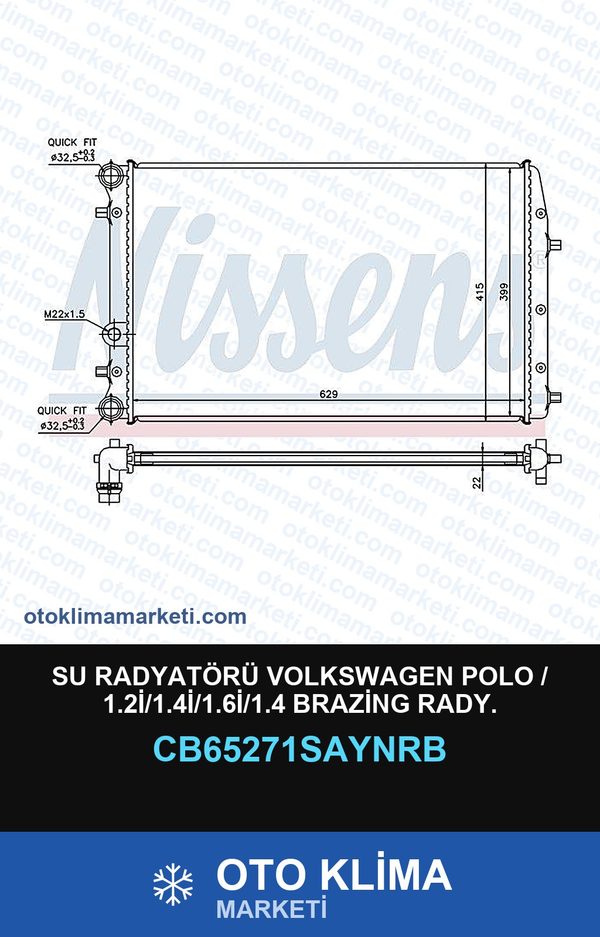 Su Radyatörü Volkswagen Polo / 1.2İ/1.4İ/1.6İ/1.4 Brazing Rady. — SU RADYATÖRÜ — UNICORE marka — Uyumlu: VOLKSWAGEN