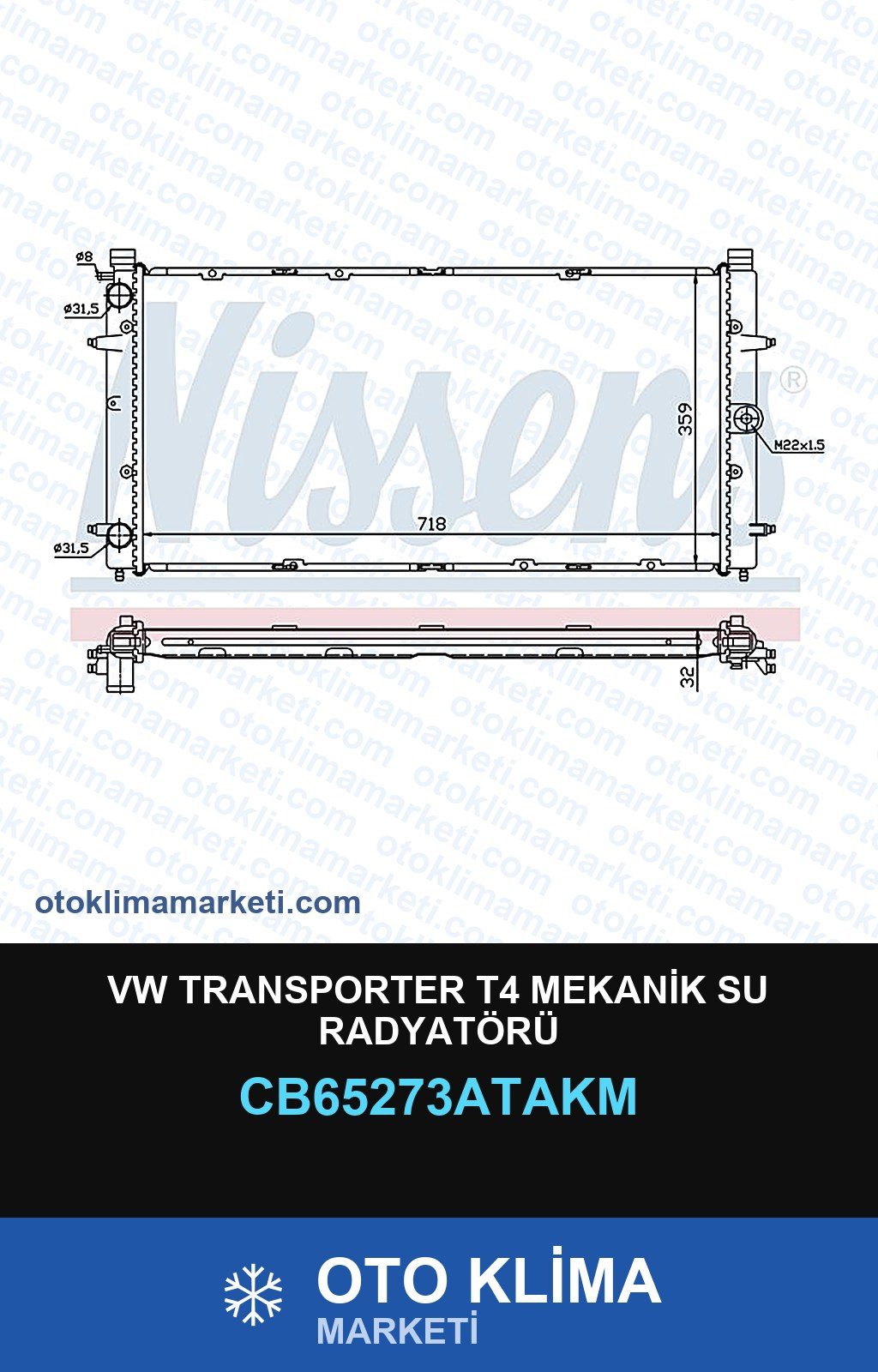 VW Transporter T4 Mekanik Su Radyatörü — SU RADYATÖRÜ — VEKA marka — Uyumlu: VOLKSWAGEN