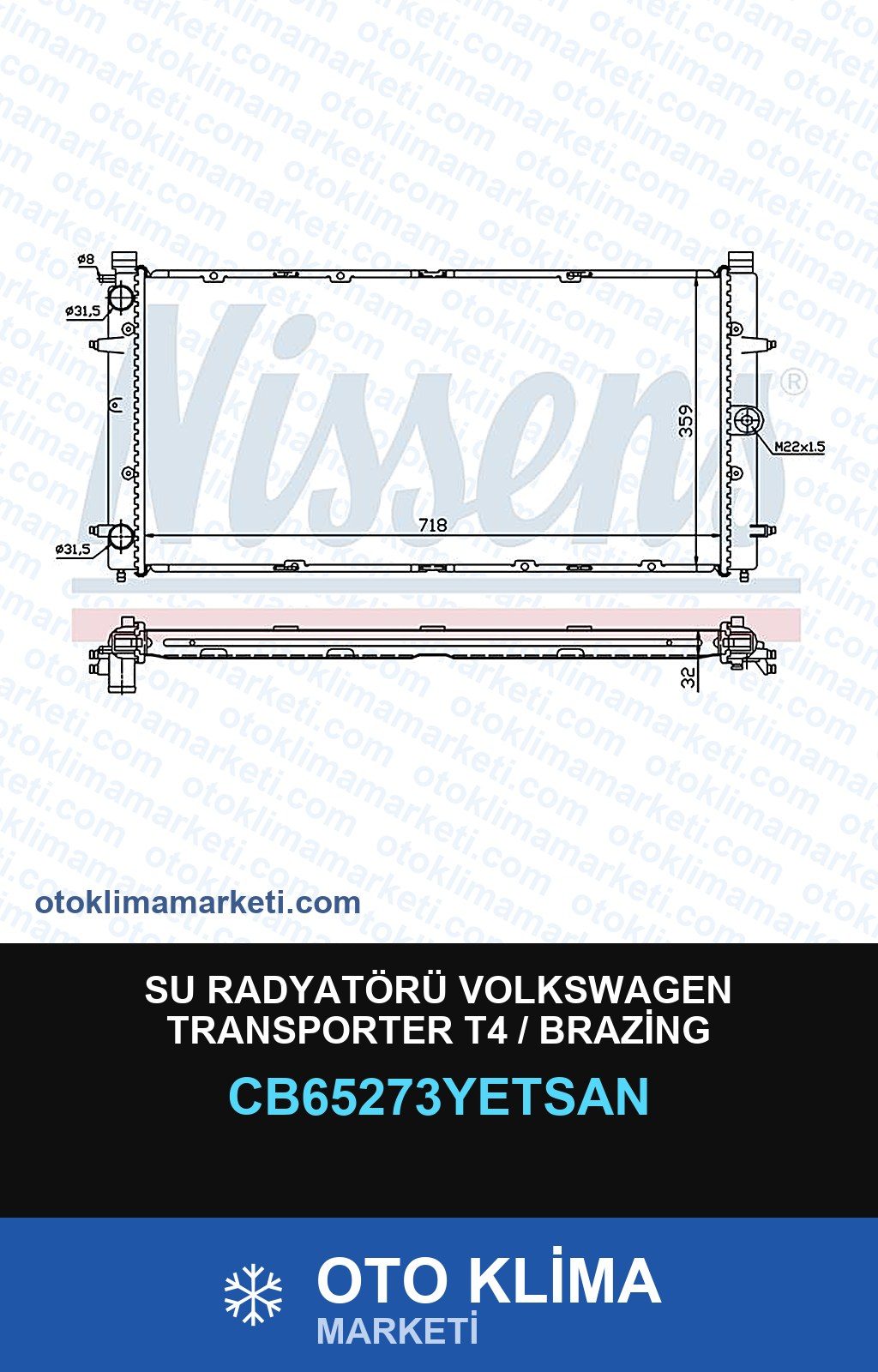 Su Radyatörü Volkswagen Transporter T4 / Brazing — SU RADYATÖRÜ — YETSAN marka — Uyumlu: VOLKSWAGEN