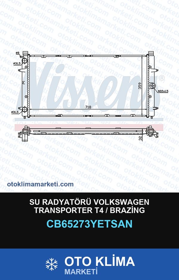 Su Radyatörü Volkswagen Transporter T4 / Brazing — SU RADYATÖRÜ — YETSAN marka — Uyumlu: VOLKSWAGEN