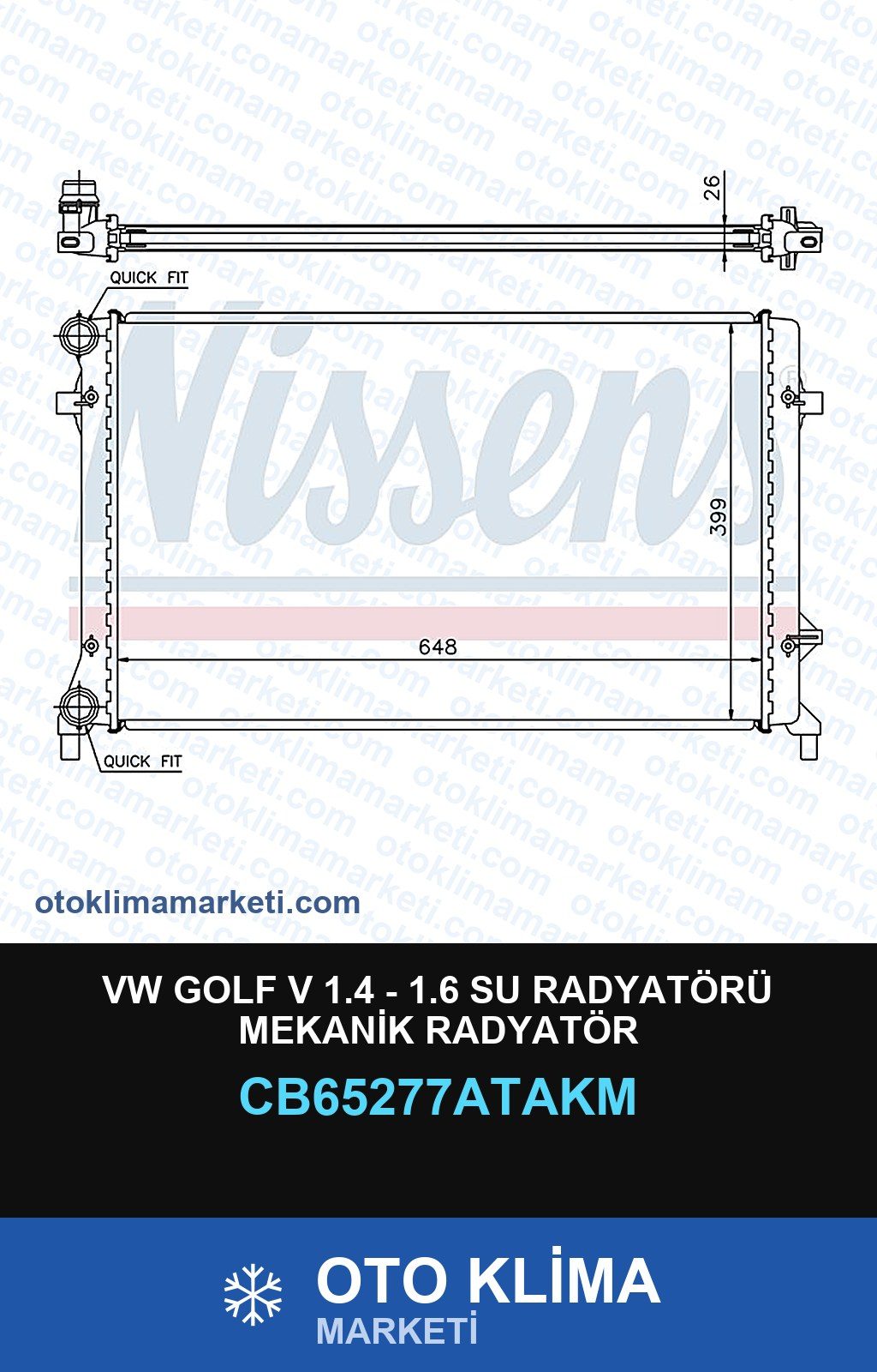 VW Golf V 1.4 - 1.6 Su Radyatörü Mekanik Radyatör — SU RADYATÖRÜ — VEKA marka — Uyumlu: VOLKSWAGEN