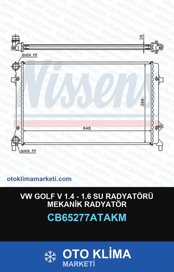 VW Golf V 1.4 - 1.6 Su Radyatörü Mekanik Radyatör — SU RADYATÖRÜ — VEKA marka — Uyumlu: VOLKSWAGEN