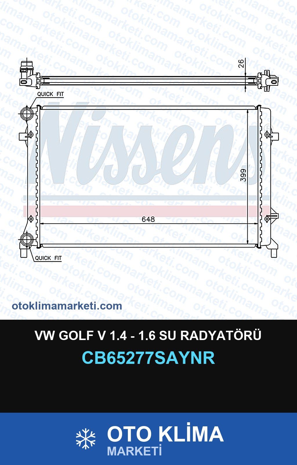 VW Golf V 1.4 - 1.6 Su Radyatörü — SU RADYATÖRÜ — UNICORE marka — Uyumlu: VOLKSWAGEN