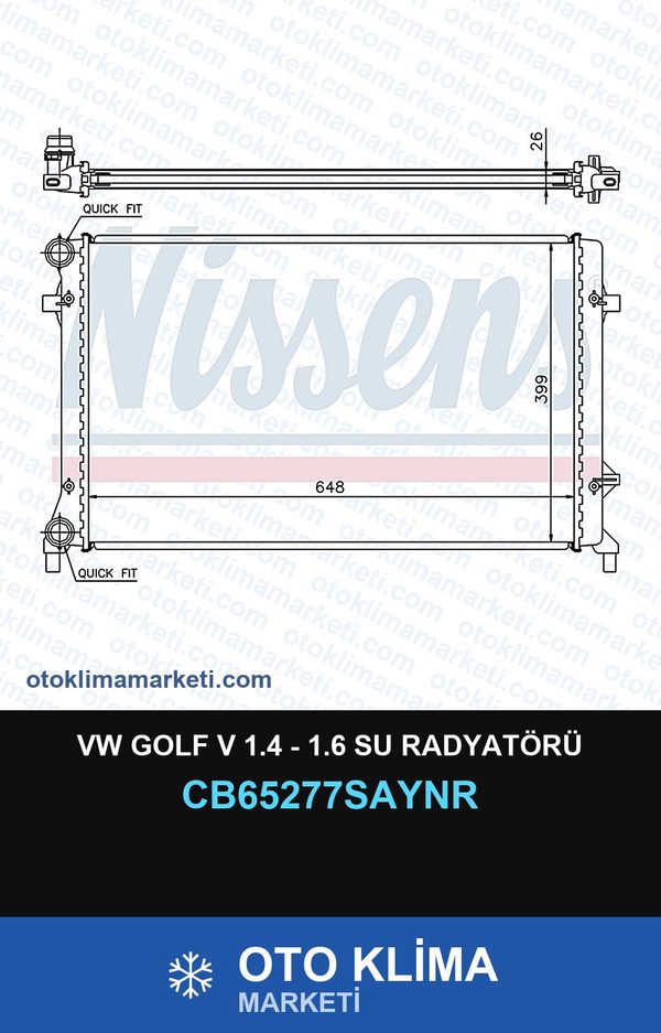 VW Golf V 1.4 - 1.6 Su Radyatörü — SU RADYATÖRÜ — UNICORE marka — Uyumlu: VOLKSWAGEN