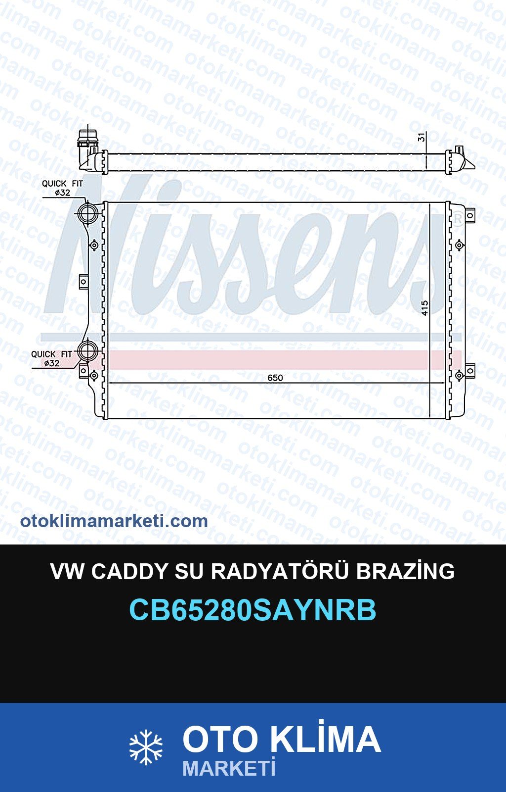 VW Caddy Su Radyatörü Brazing — SU RADYATÖRÜ — UNICORE marka — Uyumlu: VOLKSWAGEN