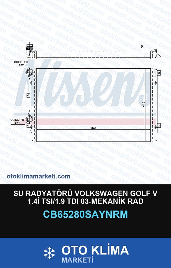 Su Radyatörü Volkswagen Golf V 1.4İ TSI/1.9 TDI 03-Mekanik Rad — SU RADYATÖRÜ — COOLTECH marka — Uyumlu: VOLKSWAGEN