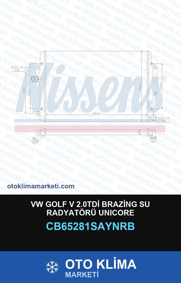 VW Golf V 2.0TDİ Brazing Su Radyatörü Unicore — SU RADYATÖRÜ — UNICORE marka — Uyumlu: VOLKSWAGEN