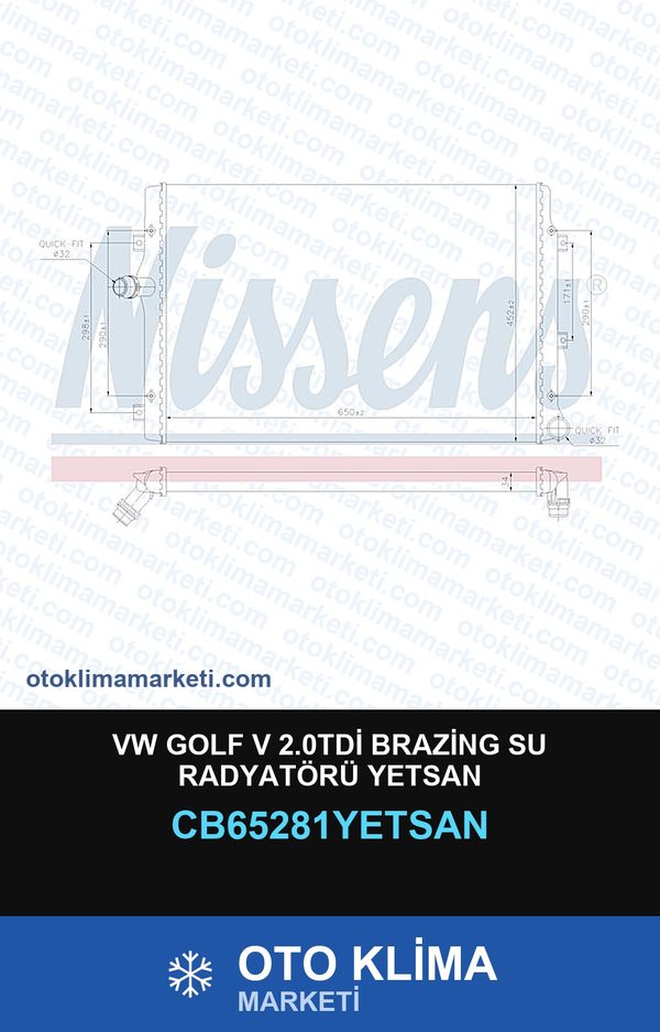 VW Golf V 2.0TDİ Brazing Su Radyatörü Yetsan — SU RADYATÖRÜ — YETSAN marka — Uyumlu: VOLKSWAGEN