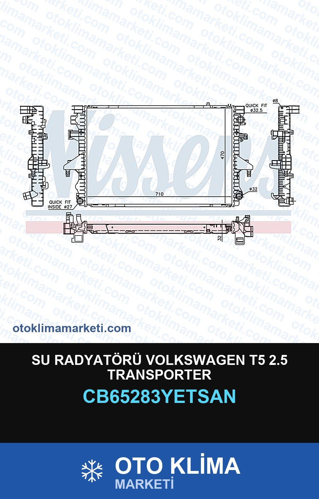 Su Radyatörü Volkswagen T5 2.5 Transporter — SU RADYATÖRÜ — YETSAN marka — Uyumlu: VOLKSWAGEN
