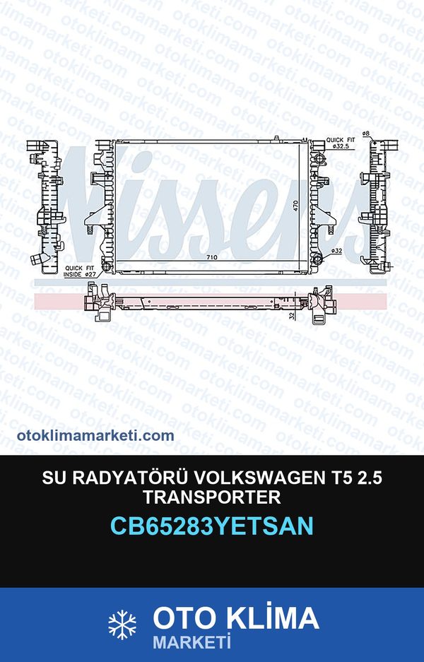 Su Radyatörü Volkswagen T5 2.5 Transporter — SU RADYATÖRÜ — YETSAN marka — Uyumlu: VOLKSWAGEN