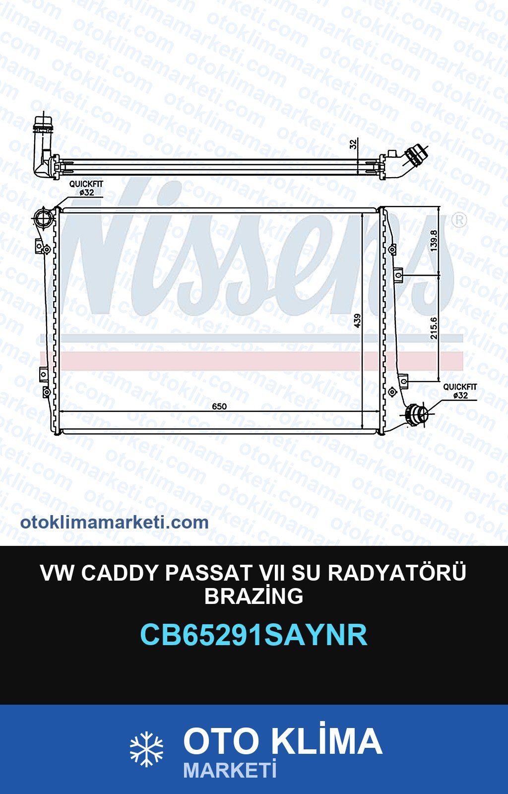 VW Caddy Passat VII (7) Su Radyatörü Brazing — SU RADYATÖRÜ — UNICORE marka — Uyumlu: VOLKSWAGEN