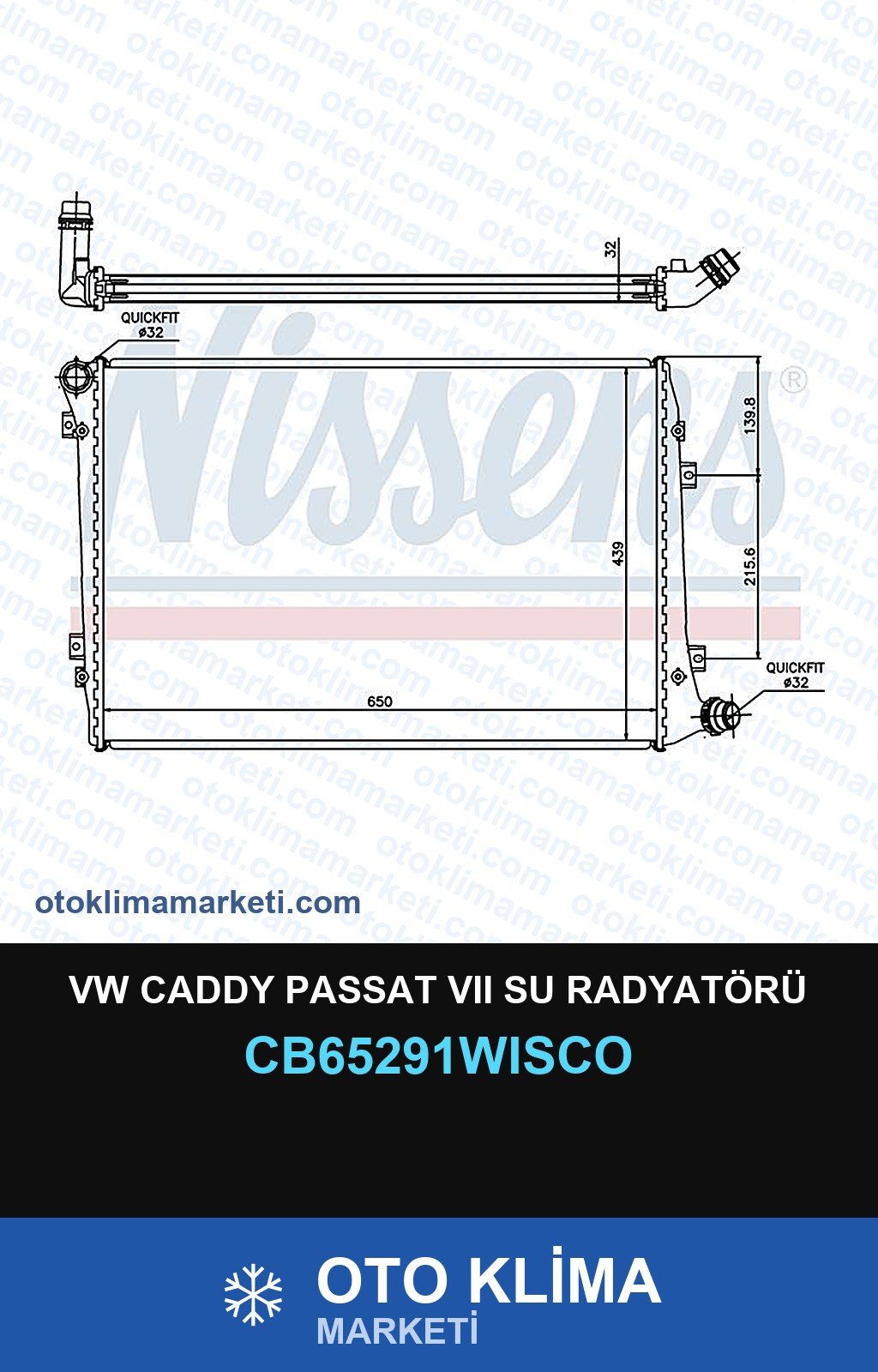 VW Caddy Passat VII (7) Su Radyatörü — SU RADYATÖRÜ — WISCO marka — Uyumlu: VOLKSWAGEN
