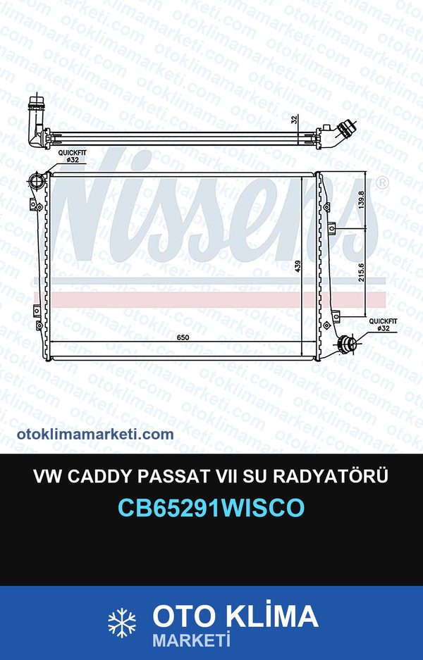 VW Caddy Passat VII (7) Su Radyatörü — SU RADYATÖRÜ — WISCO marka — Uyumlu: VOLKSWAGEN