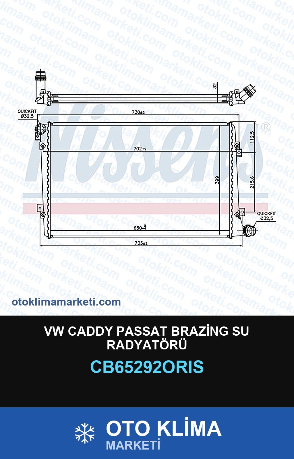 VW Caddy Passat Brazing Su Radyatörü — SU RADYATÖRÜ — ORİS marka — Uyumlu: VOLKSWAGEN