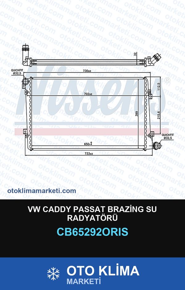 VW Caddy Passat Brazing Su Radyatörü — SU RADYATÖRÜ — ORİS marka — Uyumlu: VOLKSWAGEN