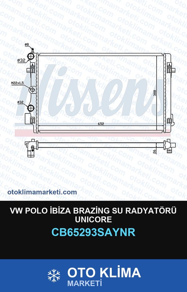 VW Polo İbiza Brazing Su Radyatörü Unicore — SU RADYATÖRÜ — UNICORE marka — Uyumlu: VOLKSWAGEN