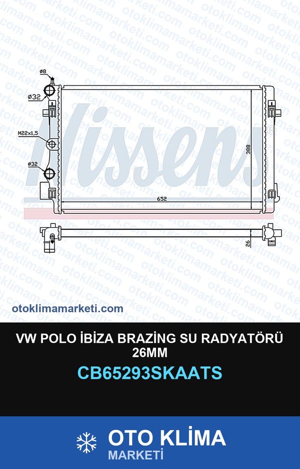 VW Polo İbiza Brazing Su Radyatörü 26MM — SU RADYATÖRÜ — SKAATS marka — Uyumlu: VOLKSWAGEN