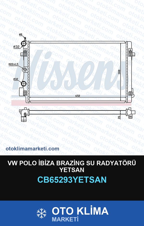 VW Polo İbiza Brazing Su Radyatörü Yetsan — SU RADYATÖRÜ — YETSAN marka — Uyumlu: VOLKSWAGEN