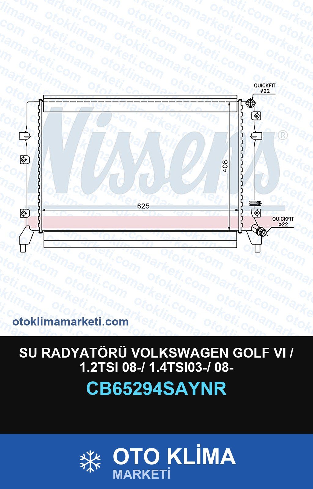 Su Radyatörü Volkswagen Golf VI (6) / 1.2TSI 08-/ 1.4TSI03-/ 08- — SU RADYATÖRÜ — UNICORE marka — Uyumlu: VOLKSWAGEN