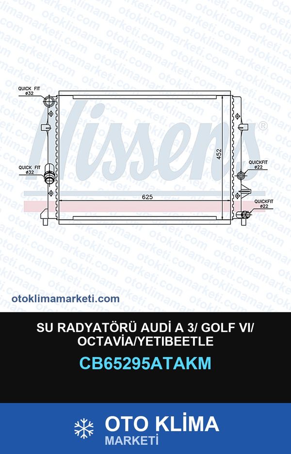 Su Radyatörü Audi A 3/ Golf VI (6)/ Octavia/Yetıbeetle — SU RADYATÖRÜ — VEKA marka — Uyumlu: AUDI