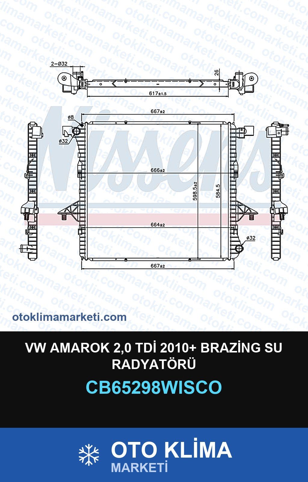 VW Amarok 2,0 TDİ 2010+ Brazing Su Radyatörü — SU RADYATÖRÜ — WISCO marka — Uyumlu: VOLKSWAGEN