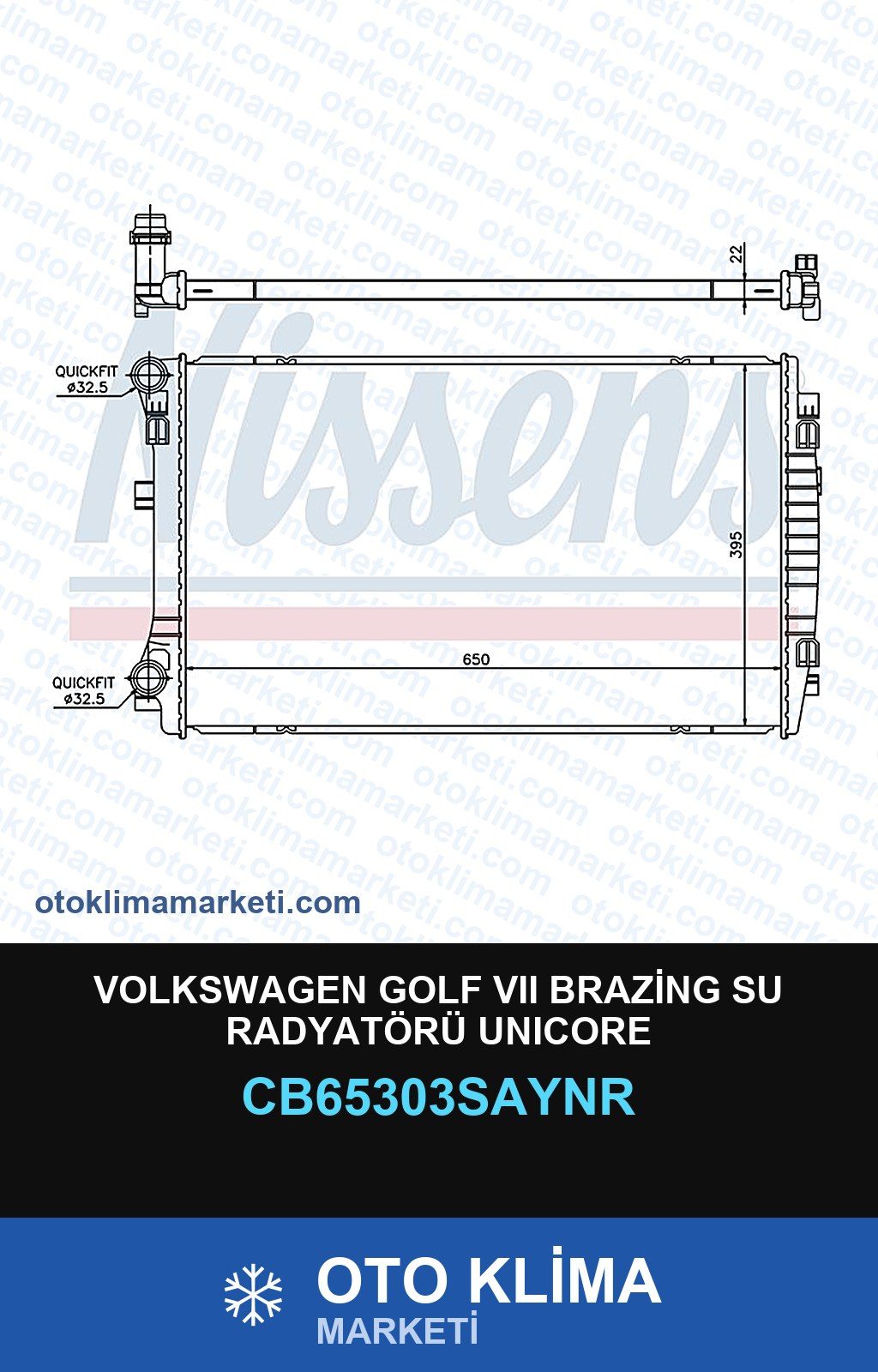 Volkswagen Golf VII (7) Brazing Su Radyatörü Unicore — SU RADYATÖRÜ — UNICORE marka — Uyumlu: VOLKSWAGEN