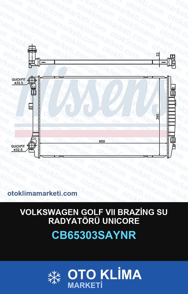 Volkswagen Golf VII (7) Brazing Su Radyatörü Unicore — SU RADYATÖRÜ — UNICORE marka — Uyumlu: VOLKSWAGEN