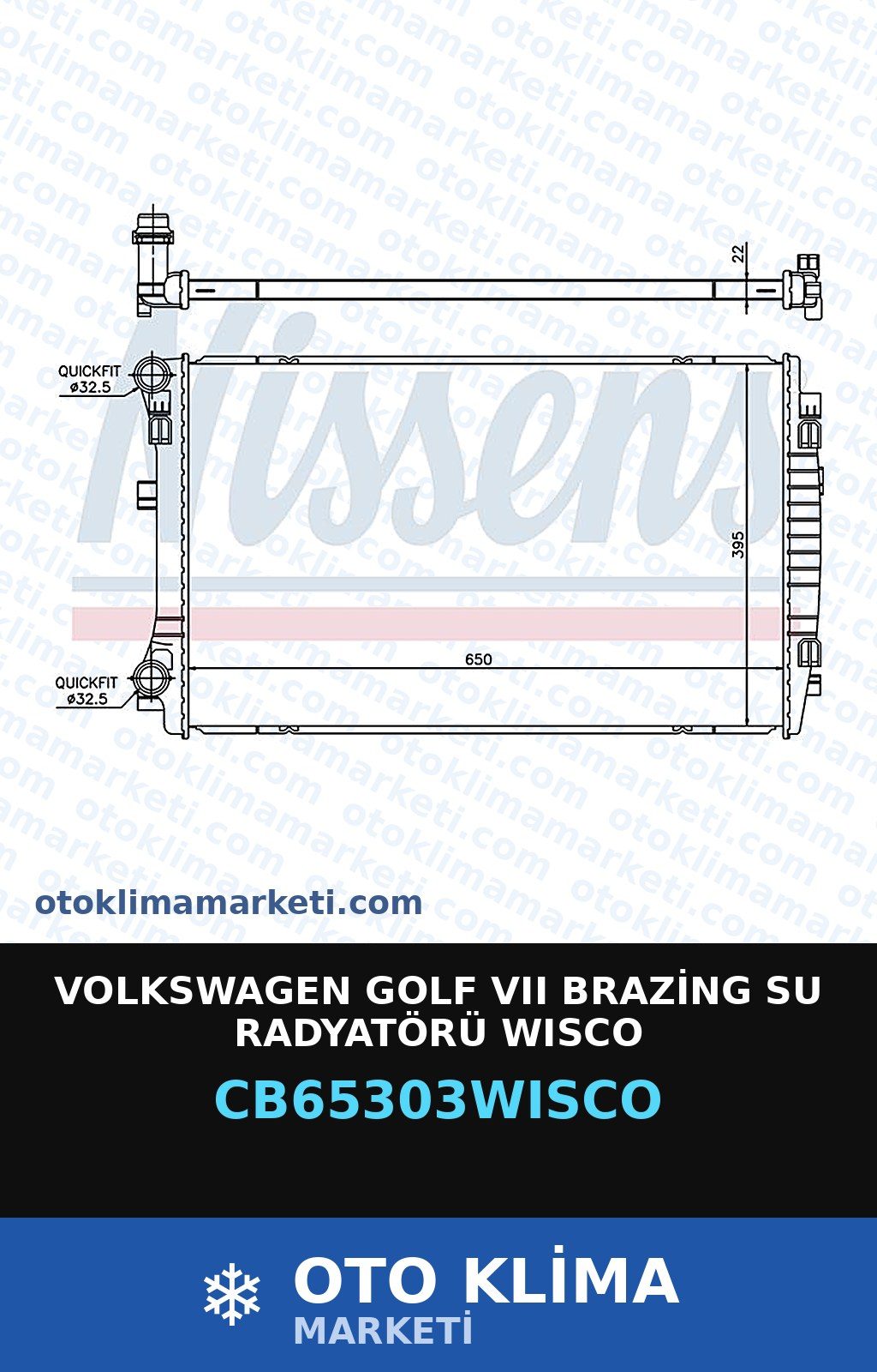 Volkswagen Golf VII (7) Brazing Su Radyatörü Wisco — SU RADYATÖRÜ — WISCO marka — Uyumlu: VOLKSWAGEN
