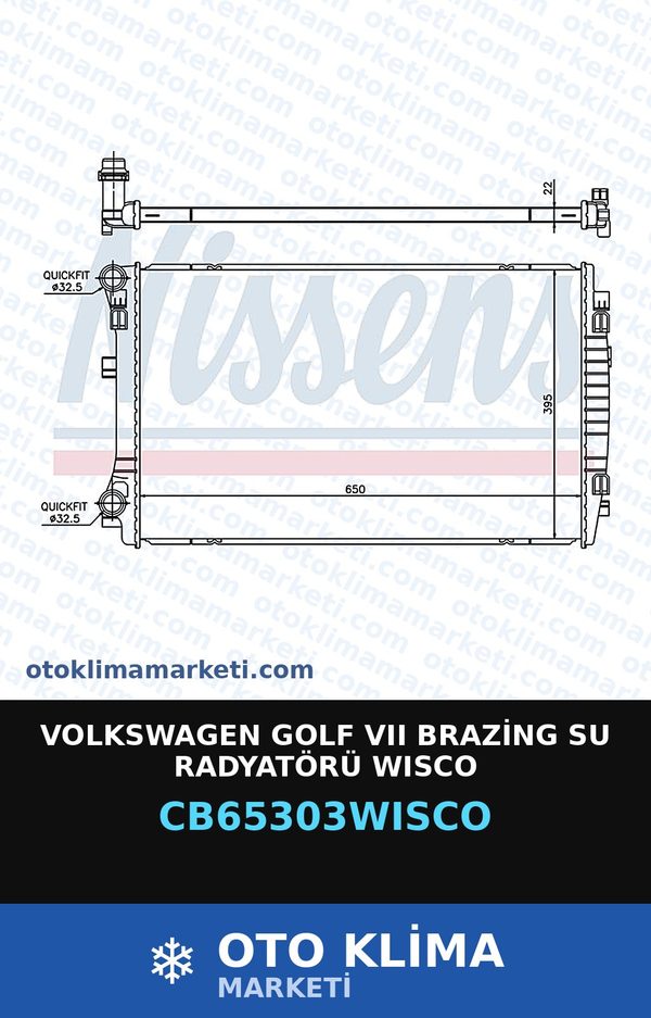Volkswagen Golf VII (7) Brazing Su Radyatörü Wisco — SU RADYATÖRÜ — WISCO marka — Uyumlu: VOLKSWAGEN