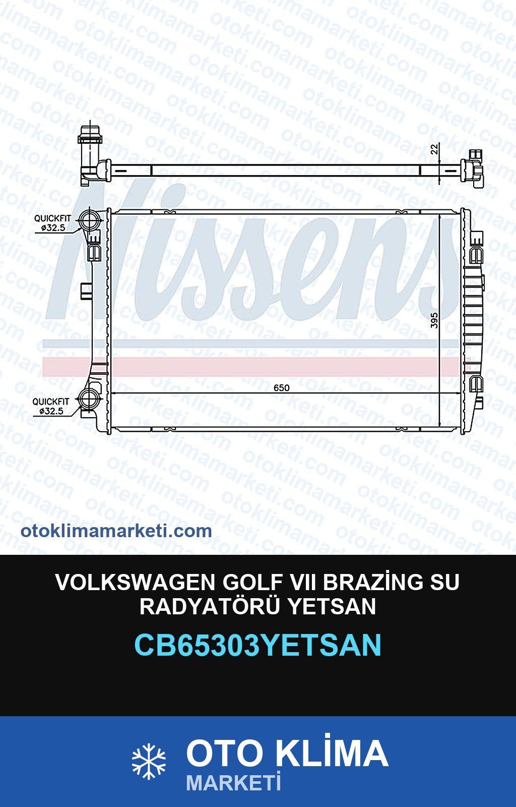 Volkswagen Golf VII (7) Brazing Su Radyatörü Yetsan — SU RADYATÖRÜ — YETSAN marka — Uyumlu: VOLKSWAGEN