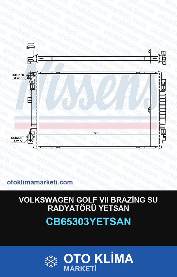 Volkswagen Golf VII (7) Brazing Su Radyatörü Yetsan — SU RADYATÖRÜ — YETSAN marka — Uyumlu: VOLKSWAGEN
