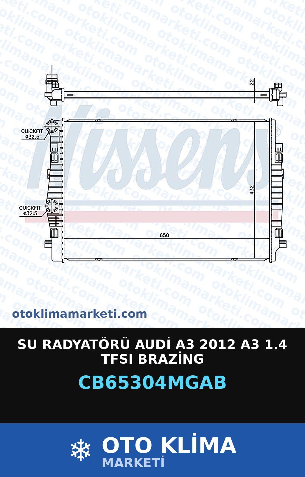Su Radyatörü Audi A3 2012 A3 1.4 TFSI Brazing — SU RADYATÖRÜ — MGA marka — Uyumlu: AUDI