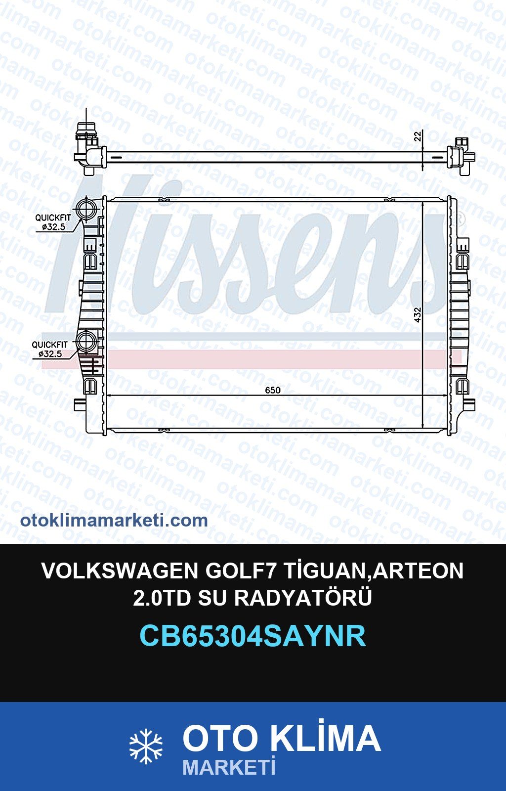 Volkswagen GOLF7 Tiguan,Arteon 2.0TD Su Radyatörü — SU RADYATÖRÜ — UNICORE marka — Uyumlu: VOLKSWAGEN