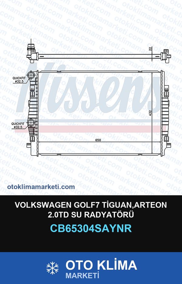 Volkswagen GOLF7 Tiguan,Arteon 2.0TD Su Radyatörü — SU RADYATÖRÜ — UNICORE marka — Uyumlu: VOLKSWAGEN