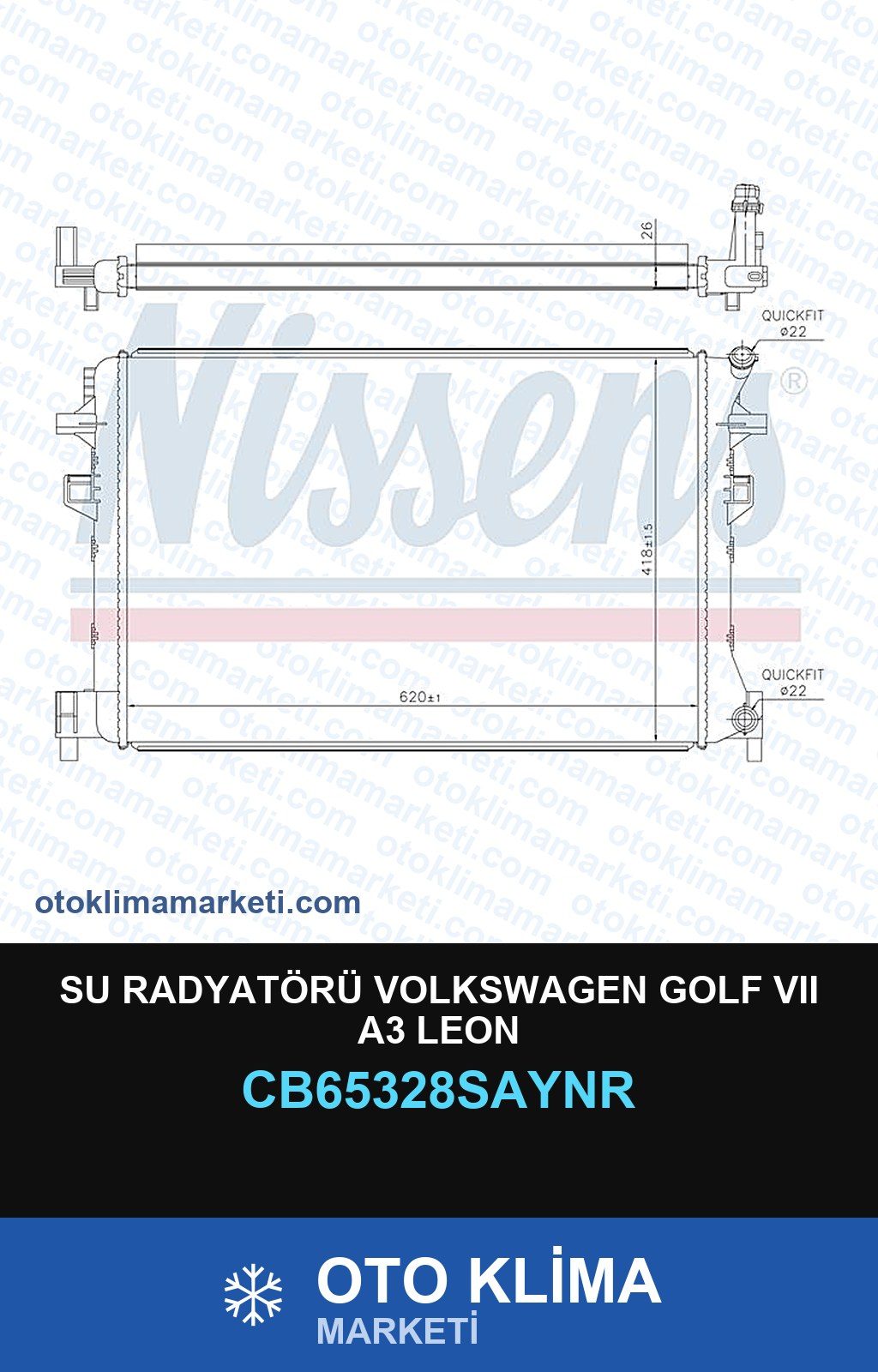 Su Radyatörü Volkswagen Golf VII (7) A3 Leon — SU RADYATÖRÜ — UNICORE marka — Uyumlu: VOLKSWAGEN
