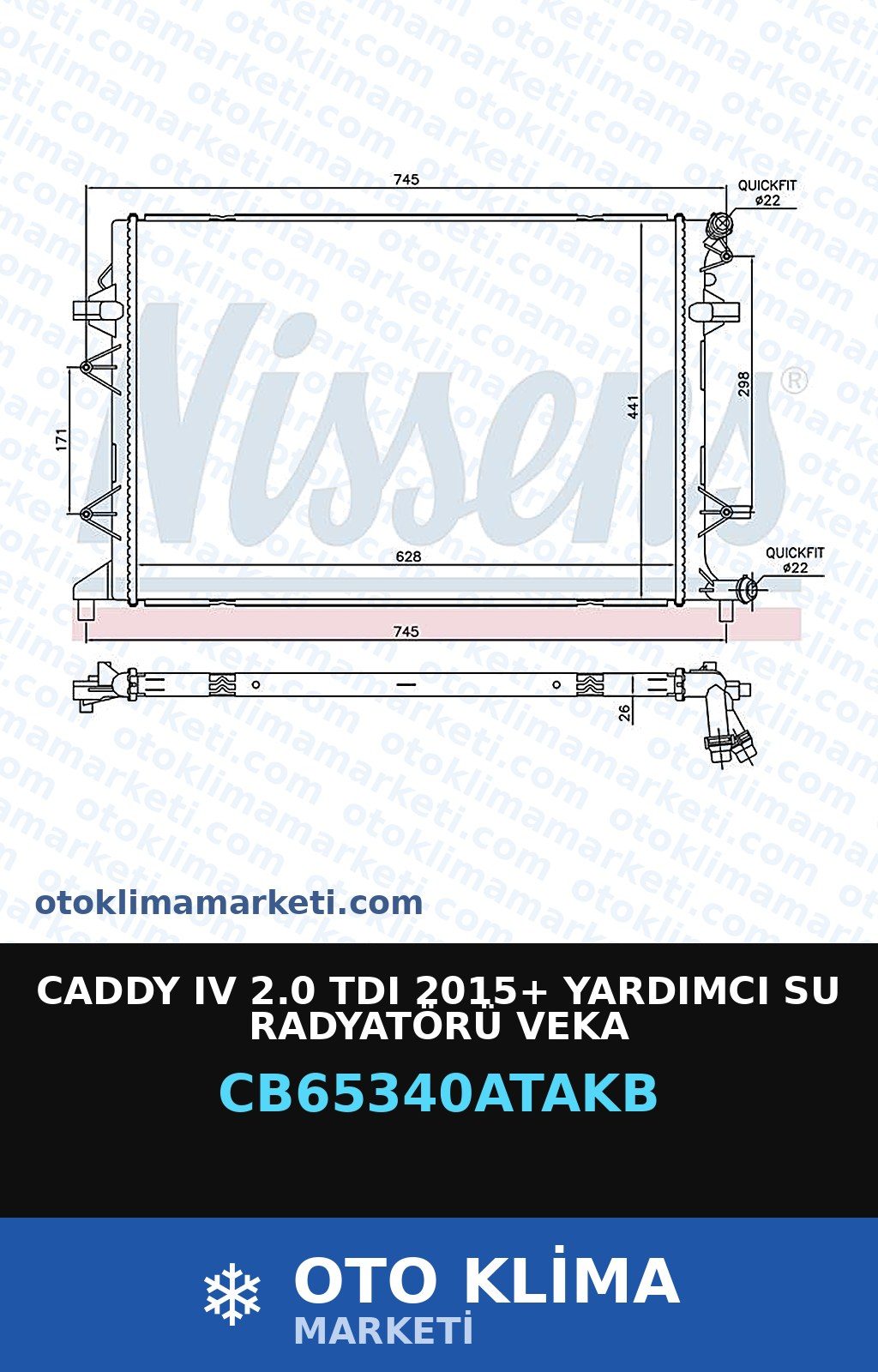Caddy IV (4) 2.0 TDI 2015+ Yardımcı Su Radyatörü Veka — SU RADYATÖRÜ — VEKA marka