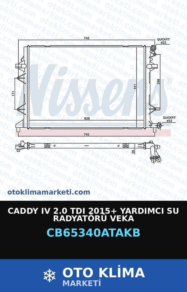 Caddy IV (4) 2.0 TDI 2015+ Yardımcı Su Radyatörü Veka — SU RADYATÖRÜ — VEKA marka