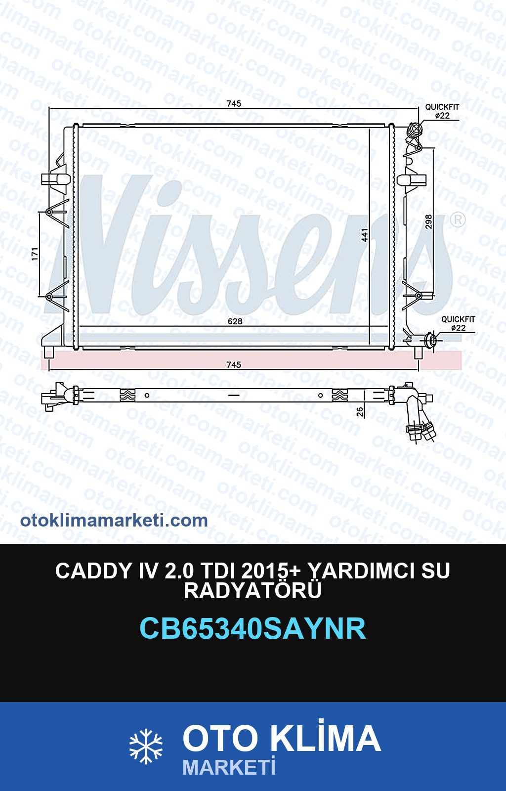 Caddy IV (4) 2.0 TDI 2015+ Yardımcı Su Radyatörü — SU RADYATÖRÜ — UNICORE marka