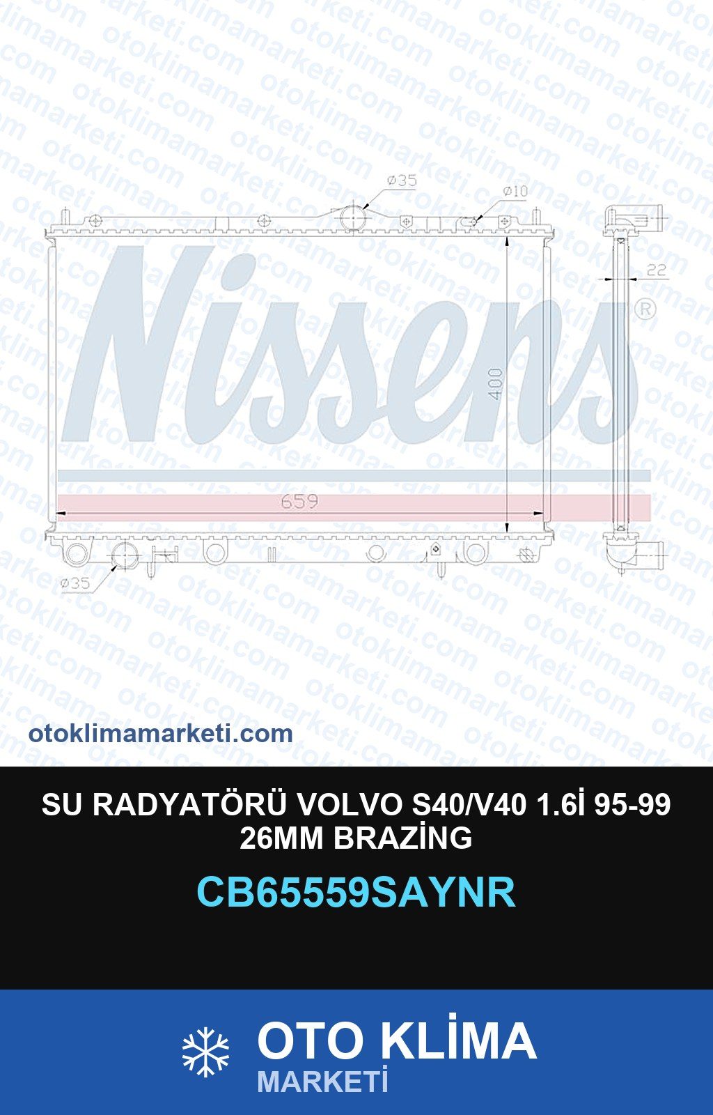 Su Radyatörü Volvo S40/V40 1.6İ 95-99 26MM Brazing — SU RADYATÖRÜ — UNICORE marka — Uyumlu: VOLVO