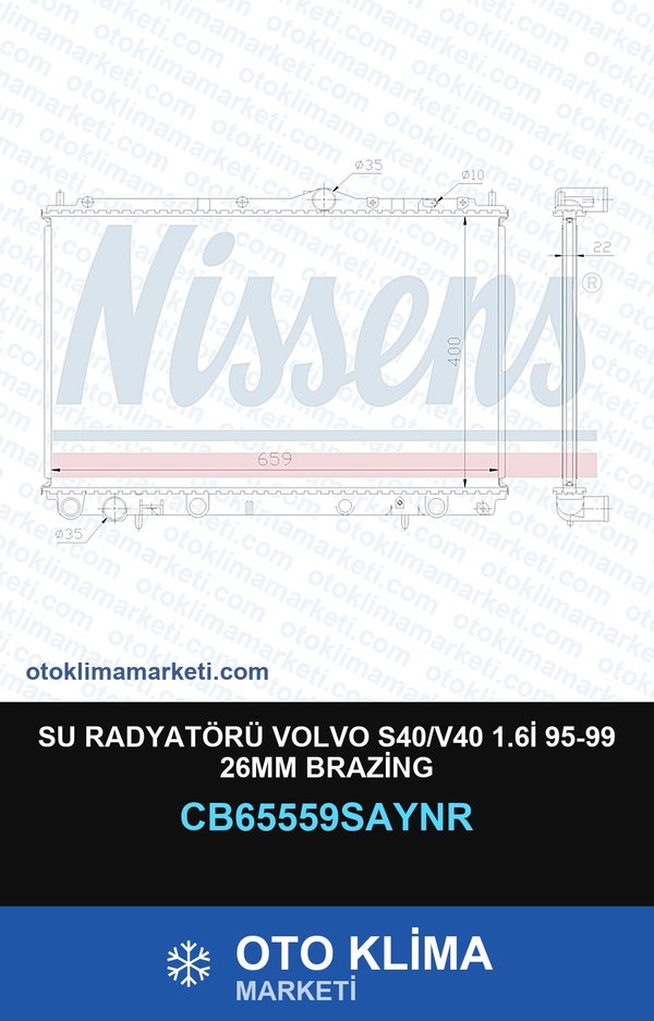 Su Radyatörü Volvo S40/V40 1.6İ 95-99 26MM Brazing — SU RADYATÖRÜ — UNICORE marka — Uyumlu: VOLVO