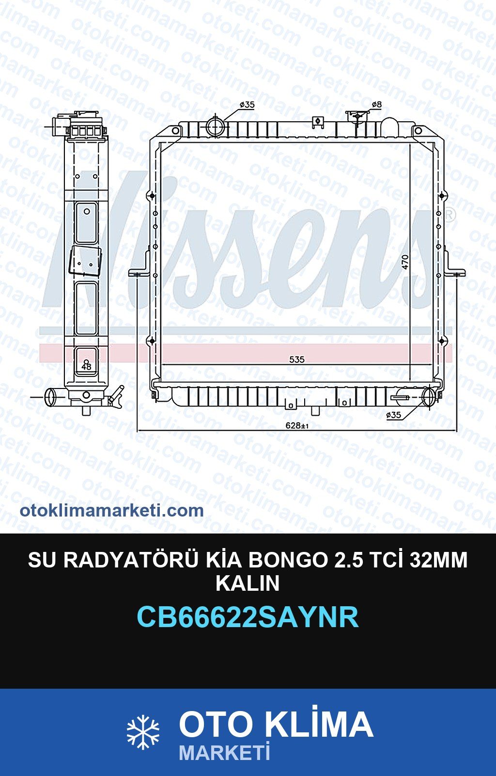 Su Radyatörü Kia Bongo 2.5 TCİ 32MM Kalın — SU RADYATÖRÜ — UNICORE marka — Uyumlu: KIA