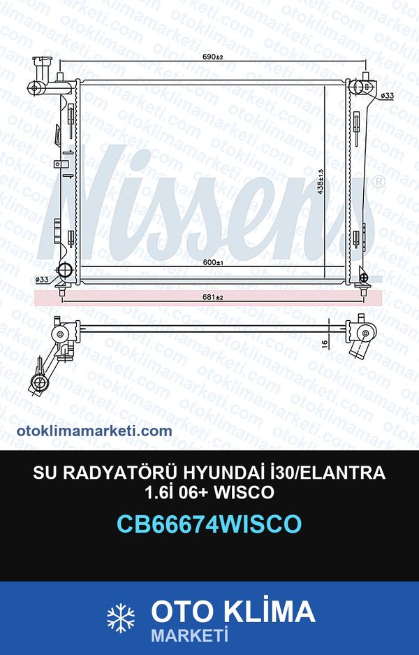 Su Radyatörü Hyundai İ30/Elantra 1.6İ 06+ Wisco — SU RADYATÖRÜ — WISCO marka — Uyumlu: HYUNDAI